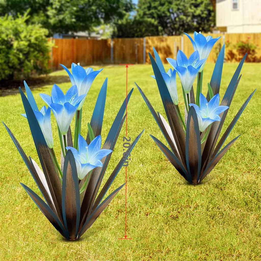 Homight Metal Agave Plant Outdoor Decoration Outdoor Garden Decoration Lily Mexican Yard Art Plant Garden Agave Lily Decorative Garden Gift… (2 Big Blue Lilies)