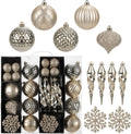 50PCS Christmas Tree Ornaments Set with Shatterproof Balls Icicle Snowflake Hanging Ornaments for Home Office Farmhouse Christmas Decorations, Champagne