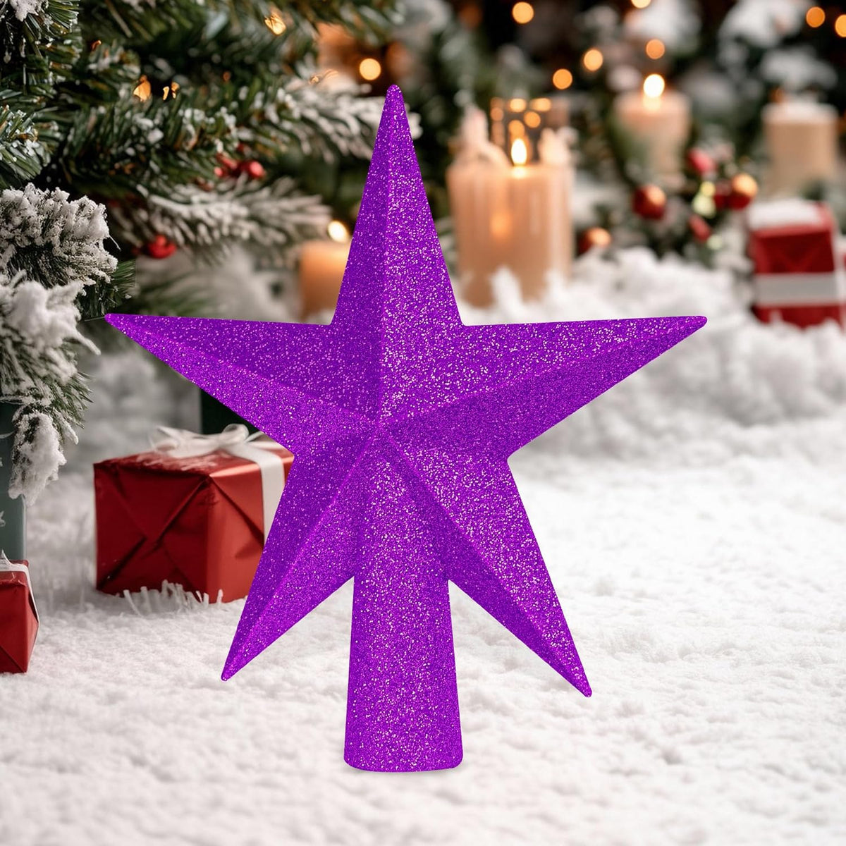 Christmas Tree Ornament, 6" Purple Star Christmas Tree Topper Decorations, Xmas Glitter 3D Bethlehem Star Tree Ornament, Waterproof Holiday Christmas Tree Topper Accessories for Home Outdoor