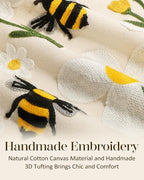 Embroidered Lumbar Pillow Cover 20x12 Inch, Flower Bee | Decorative Throw - Image 2