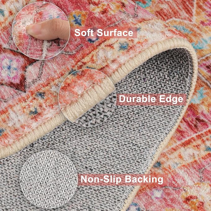 Yamaziot Washable Runner Rug, 2x5 Non-Slip Boho Vintage Hallway Kitchen Rug | - Image 4