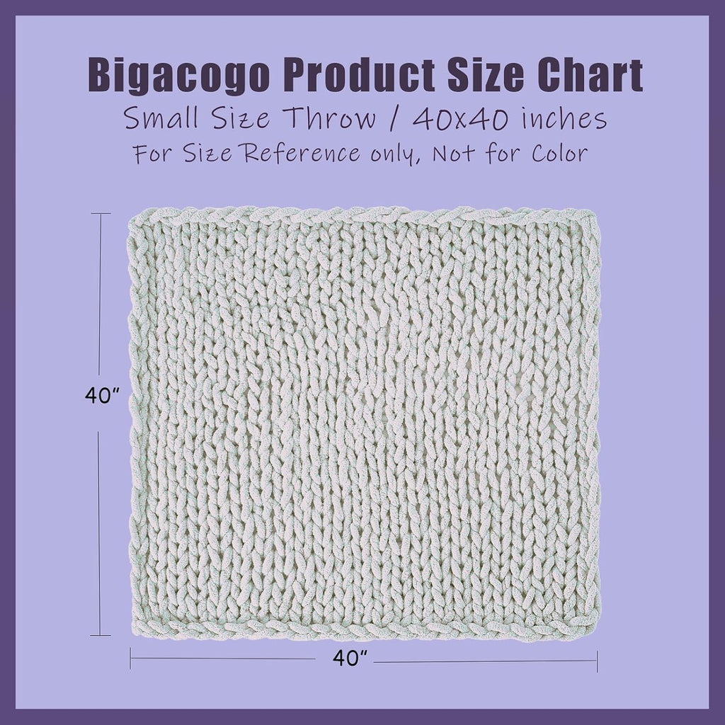 Bigacogo Chunky Knit Throw Blanket for Couch, 40x40 inches, 100% Hand Knitted with Thick Jumbo Chenille Yarn, Cozy Soft Large Rope Knot Cable Crochet Blankets for Sofa Bed Living Room, Cold Sea Blue