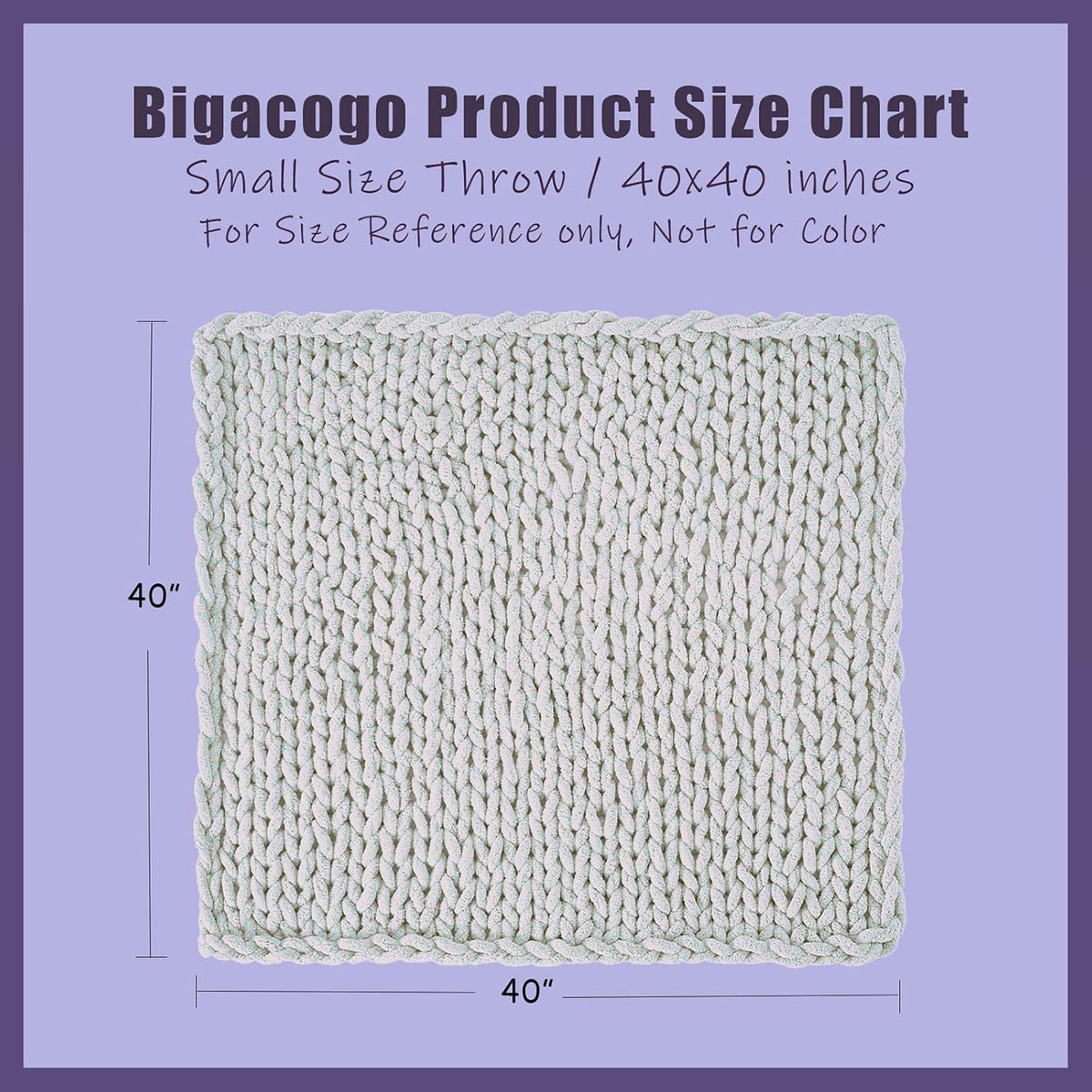 Bigacogo Chunky Knit Throw Blanket for Couch, 40x40 inches, 100% Hand Knitted with Thick Jumbo Chenille Yarn, Cozy Soft Large Rope Knot Cable Crochet Blankets for Sofa Bed Living Room, Cold Sea Blue