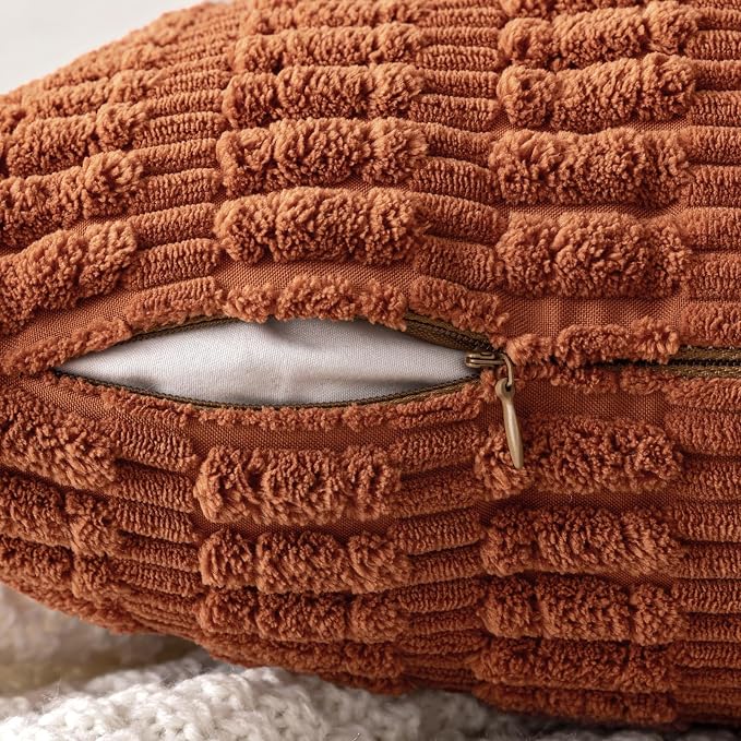 MIULEE Fall Euro Corduroy Decorative Throw Pillow Covers 22x22 Dark Rust | Pack - Image 5