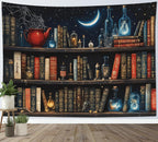 LB Gothic Bookshelf Tapestry, Horror Spider and Vintage Book Halloween Wall Tapestry for Bedroom Aesthetic, Galaxy Moon Wall Art for Living Room Dorm Home Decor Ready to Hanging, 60 x 40 Inches