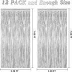 12 Pack Silver Backdrop. 3.28 FT x 7.05 FT Birthday Decorations, Metallic Silver Fringe Backdrop Foil Curtains Tinsel, Disco Party Decor Photo Booth Props Door Decorations Hanging
