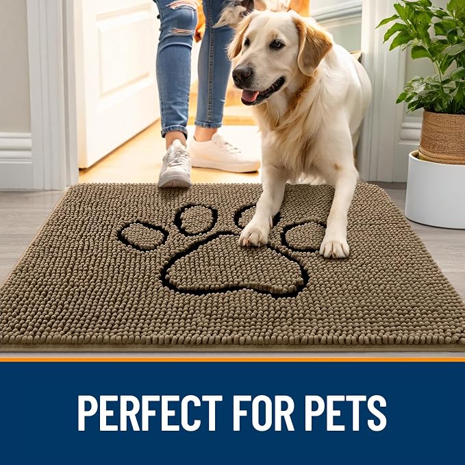 OLANLY Dog Door Mat for Muddy Paws 70x24, Paw Print Design Chenille Mud Mat | - Image 6