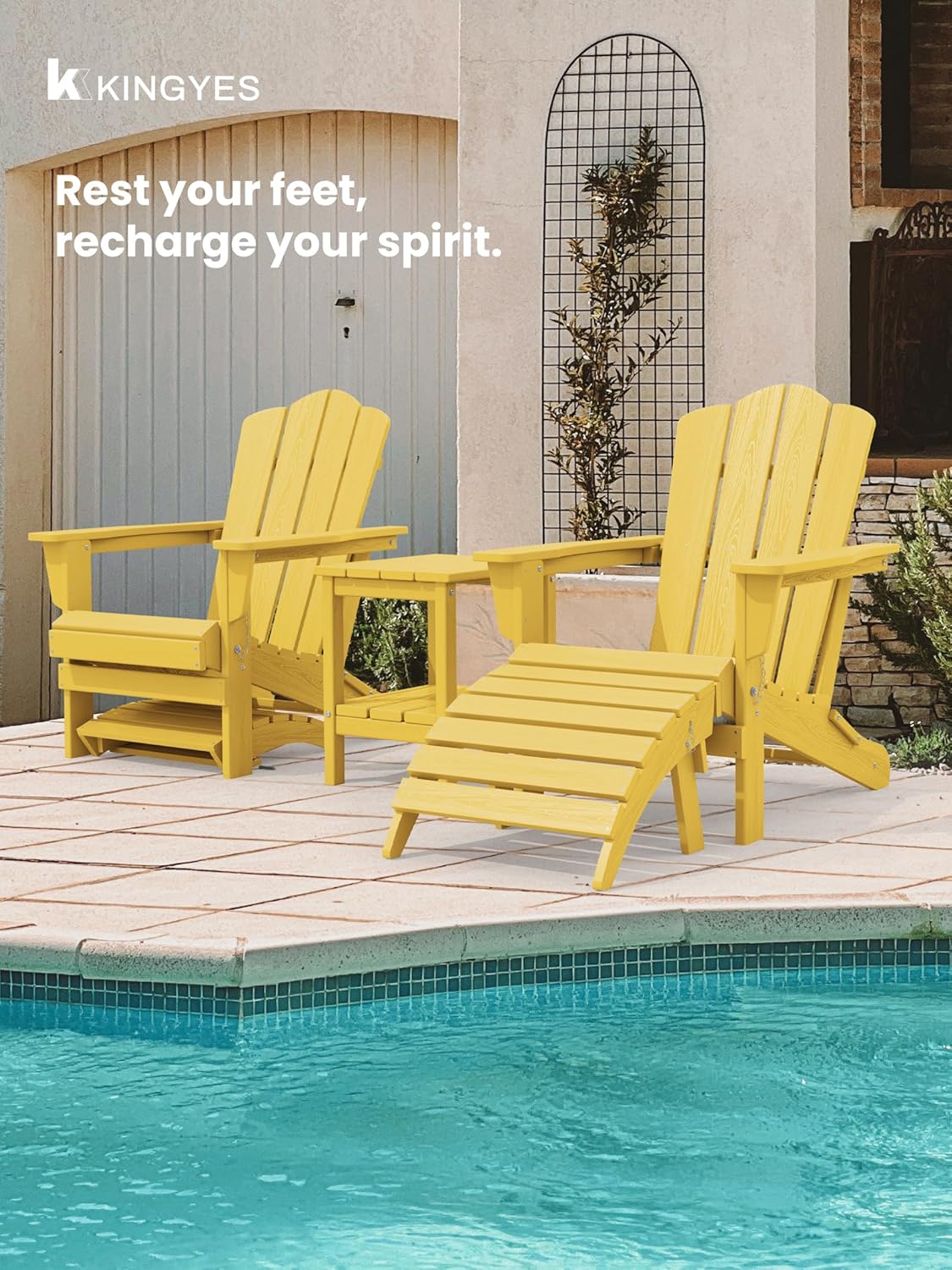 KINGYES Folding Adirondack Ottoman for Adirondack Chair, Yellow
