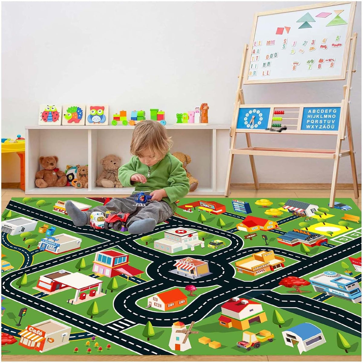 Kids Rug Car Rugs for Kids Toy Cars Play Mat with Rubber Backing City Life Road Rug for Cars Fun City Map for Carpet for Bedroom Boys (RED-Rug, 2.6x3.9ft)