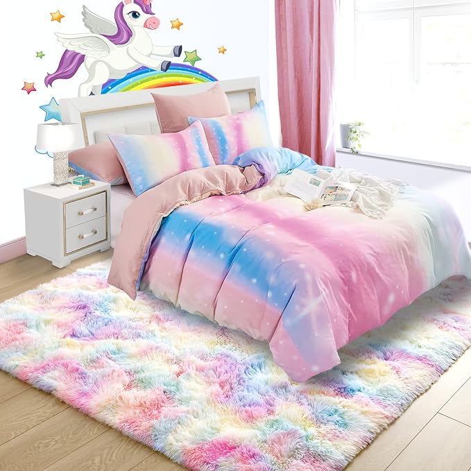5x7 Rainbow Fluffy Soft Area Rug Non-Slip - Image 2