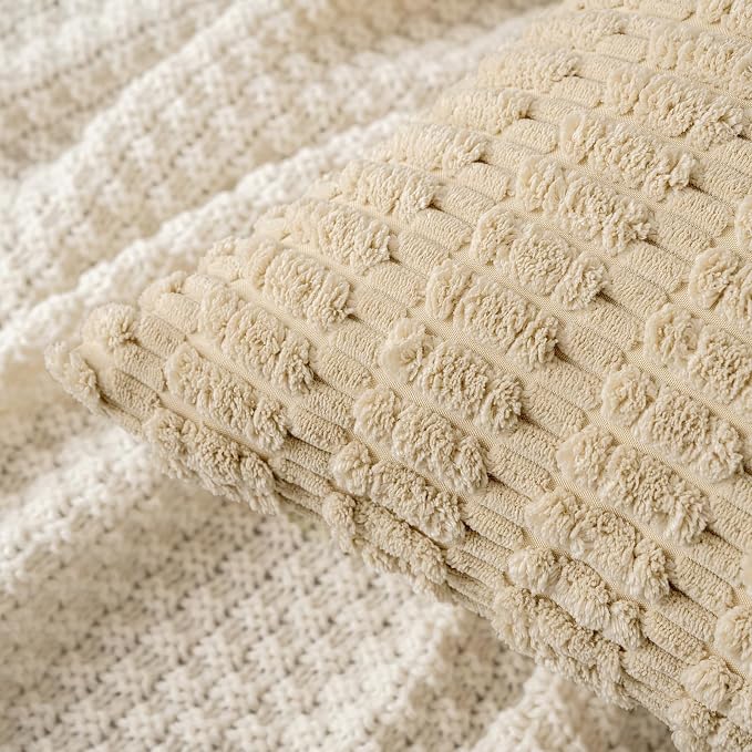MIULEE Lumbar Corduroy Decorative Throw Pillow Covers 12x20 Tan Pack of 2 | - Image 2
