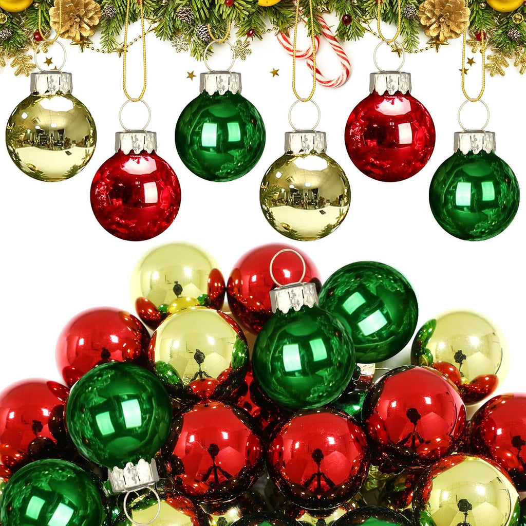 Tioncy 32 Pcs 1 Inch Mini Glass Christmas Ornaments Balls Shiny Christmas Balls Tiny Tree Hanging Decoration Small Colorful Ball Pendant for Xmas Party Supplies(Red, Green, Gold)