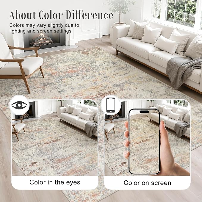 2.6x10 Washable Runner Rug:Modern Abstract Indoor Soft Carpet Taupe | - Image 4