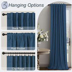 Navy Blue Linen Textured Curtains 90 Inches Long 2 Panels Set Modern Neutral - Image 6