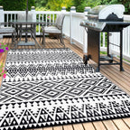 Waterproof Outdoor Rug 8x10ft, Bohemia Reversible Plastic Straw Mat for Patio RV Deck Porch Backyard Balcony Camping Picnic Beach Indoor Outdoor Carpet, Black&White