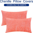 CaliTime Throw Pillow Covers Decorative 12 X 20 Inches Pack of 2 Cozy Chenille Cushion Cases for Couch Sofa Bed Living Room Home Living Coral