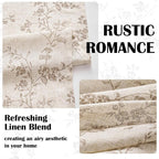 Taupe Vintage Floral Linen Curtains Farmhouse 38W X 63L 2 Panels | Elisa Series - Image 6