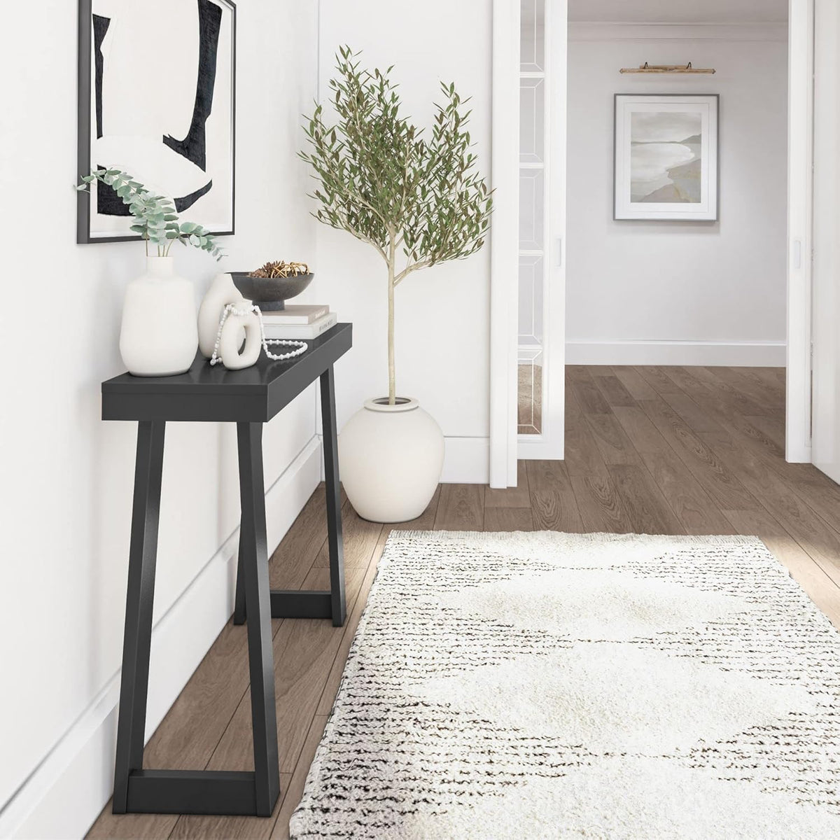 Plank+Beam Solid Wood Console Table, 36 Inch, Sofa Table, Narrow Entryway Table for Hallway, Behind The Couch, Living Room, Foyer, Easy Assembly, Black