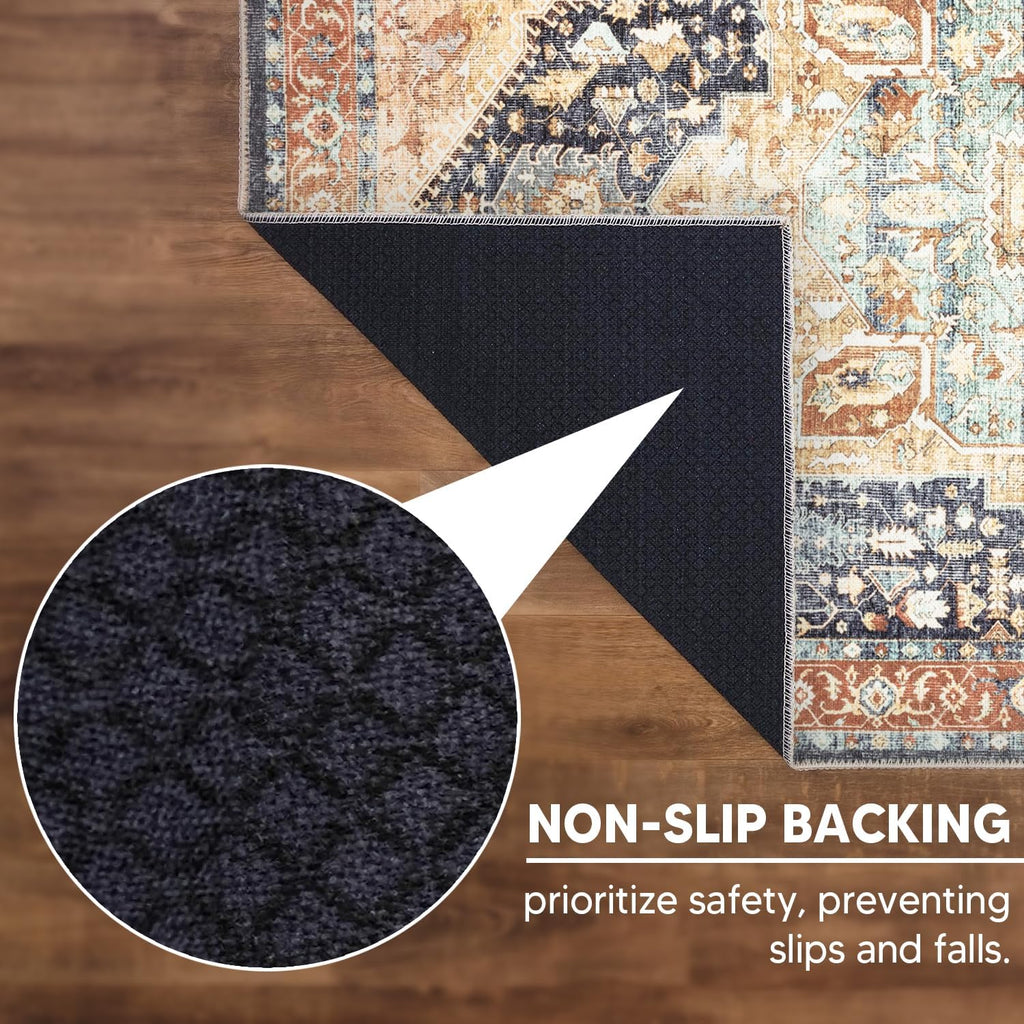 Keen Home Design 10x14 Rug - Machine Washable Area Rug with Non-Slip Backing, Ideal for Living Room, Dining Room, Bedroom - Vintage, Easy Clean, Durable, Low Pile Rug - (9'7" x 14')