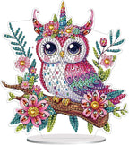 Diamond Painting Kits for Adults Beginners, 5D Full Drill Owl Crystal Art Desktop Ornament, DIY Single Sided Home Office Desk Decor, Creative Craft Gift Set with Tools