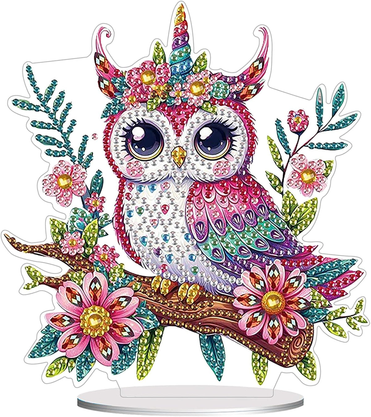 Diamond Painting Kits for Adults Beginners, 5D Full Drill Owl Crystal Art Desktop Ornament, DIY Single Sided Home Office Desk Decor, Creative Craft Gift Set with Tools