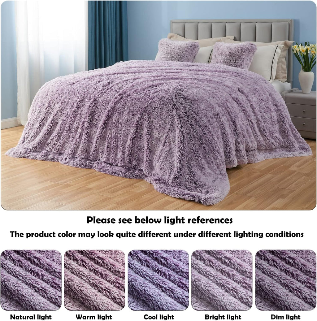 GONAAP Fuzzy Faux Fur Throw Blanket Queen Size Frosty Purple Super Soft Cozy Plush Fuzzy Shaggy Blanket for Couch Sofa Bed (Frosty Purple, Queen(90"x90"))