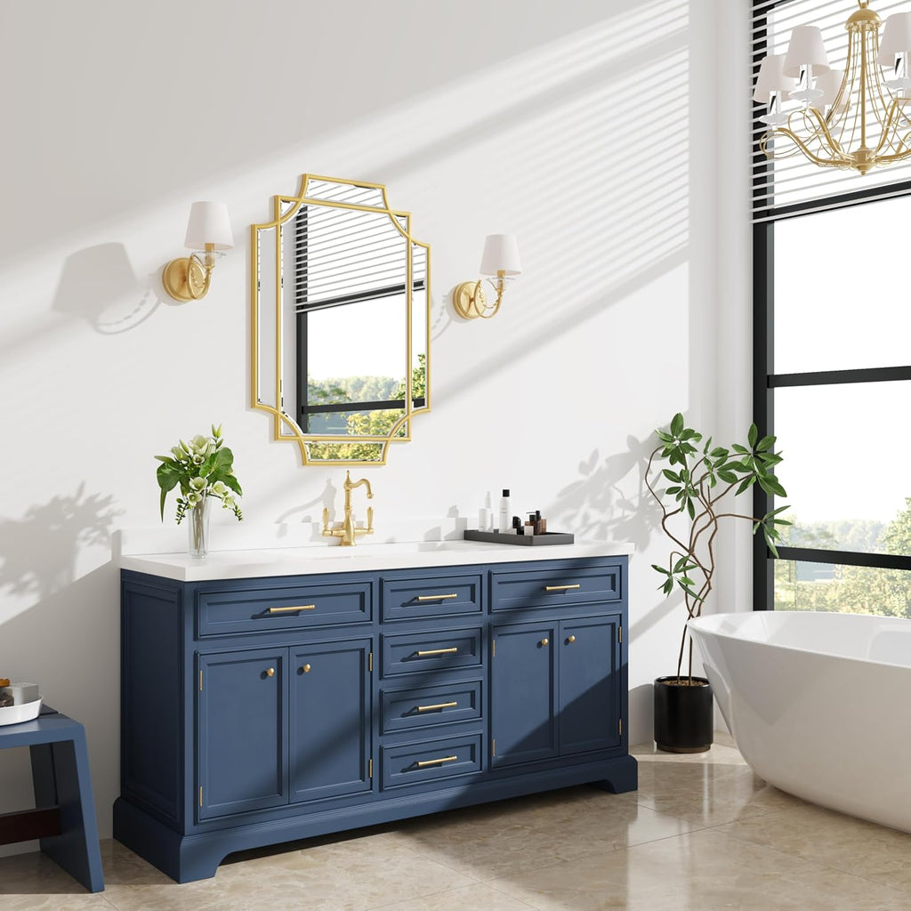 Bathroom Mirror for Wall Gold Farmhouse Wall Vanity Mirror for Over Sink Wood Framed Beveled Mirrors Deco（20 * 28IN/Gold）