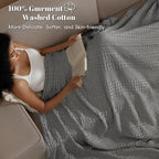 PHF 100% Cotton Waffle Weave Blanket Twin Size, Soft Lightweight Breathable Cozy Summer Blankets for Bed, Luxury Aesthetic Woven Bedding for Home Decor, 66"x90", Dark Grey
