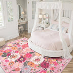 Pink Floral Area Rug 4x6 for Bedroom Living Room | Ultra-Thin; Non Slip; Stain - Image 6