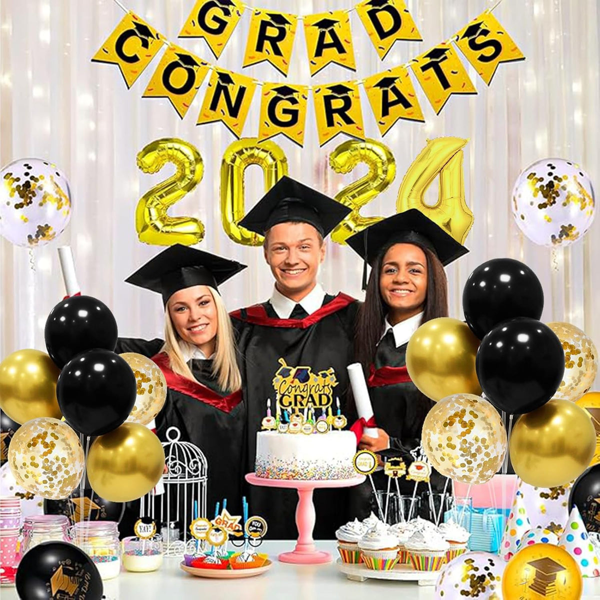 Black and Gold Party Decorations Balloon Stand Table Centerpieces for Birthday Wedding Retirement Anniversary Father's Day Halloween New Years Graduation Decorations 2025 (Black gold set4)