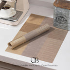 Placemats Set of 6 - Easy Clean Woven Vinyl Placemats for Dining Table, Indoor/Outdoor Place Mats, Washable PVC Table Mats （Gold Dune）