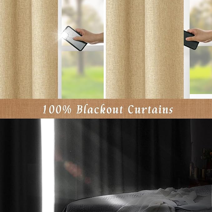 63 Inch 100% Blackout Linen Curtains - Image 3