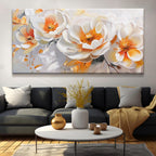 Suconvng Large Wall Art For Living Room Floral Wall Artwork Modern Canvas Art Wall Decor 29" X 58" Painting Orange White Flower Wall Art For Bedroom Home Office Dining Room Home Decoration