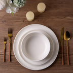 AmorArc Ceramic Dinnerware Sets, Wavy Rim Stoneware Plates and Bowls Sets,Highly Chip and Crack Resistant | Dishwasher & Microwave & Oven Safe Dishes set, Service for 8 (24pc)-Matte Speckled White
