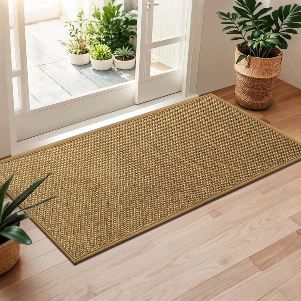 LEKEEPGO Door Mat 24"x47", Non Slip Door Mat Indoor Entrance, Rubber Backing Front Indoor Door mat Washable Absorbent Low-Profile Entryway Entry Resist Dirt Inside Door Mats, Light Brown