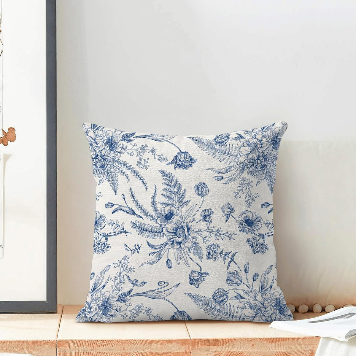 CXMEIFLY Spring Floral Leaves Pillow Covers 20 x 20 Inch Set of 2 for Chinoiserie Flowers Decor Throw Pillows Blue and White Seasonal Plant Outdoor Decorative Cushion Cases for Couch Bed Decorations