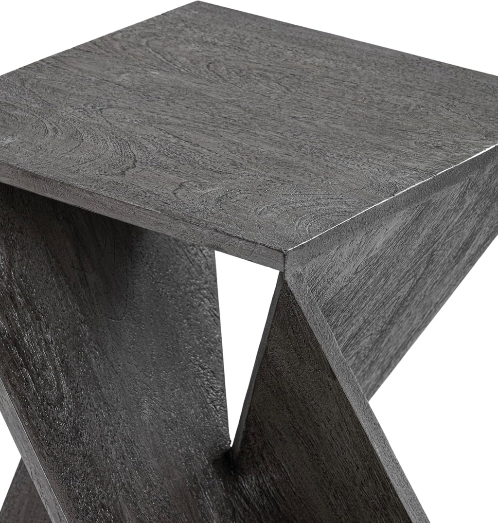 Modern Hand Made One-of-a-Kind Carved Mango Wood End Table, Farmhouse Side Table,Farmhouse End Table,Living Room,Bedroom, Accent Table, Contemporary Architectural Designed Grey,Assembled