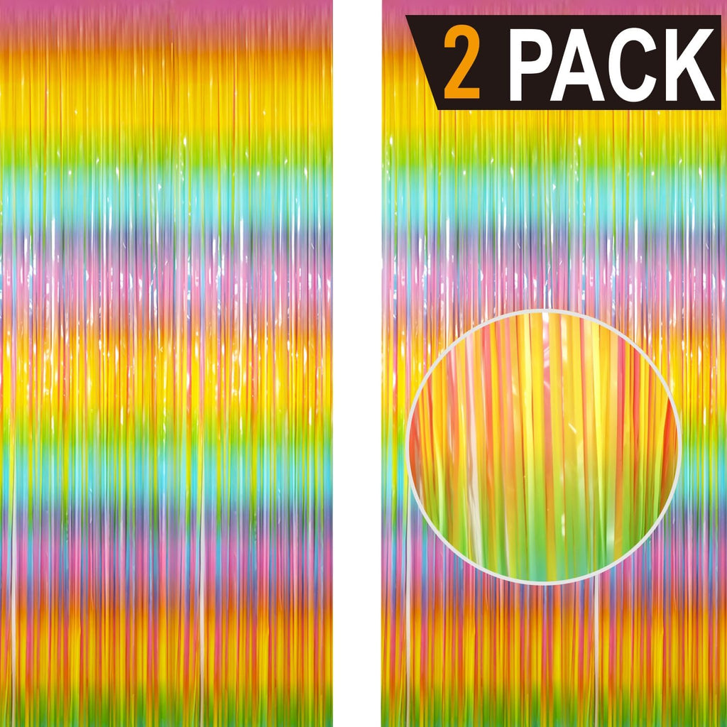 GOER 6.4 ft x 8.2 ft Metallic Tinsel Foil Fringe Curtains Party Photo Backdrop Party Streamers for Birthday,Graduation,New Year Eve Decorations Wedding Decor(2 Packs,Candy Macaroon Multicolor)