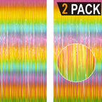 GOER 6.4 ft x 8.2 ft Metallic Tinsel Foil Fringe Curtains Party Photo Backdrop Party Streamers for Birthday,Graduation,New Year Eve Decorations Wedding Decor(2 Packs,Candy Macaroon Multicolor)