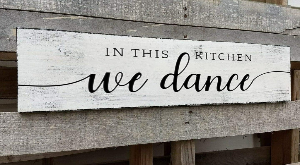 in This Kitchen We Dance Sign, Rustic Farmhouse Wood Wall Hanging Kitchen Plaque Decorations, Kitchen Sign Decor for Dinning Room (Dance) 6x18 Inch