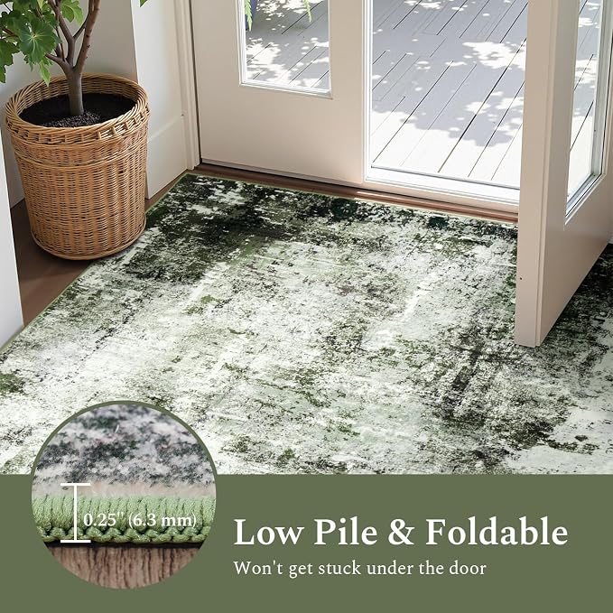 Rugflix 4x6 Area Rugs for Living Room, Washable Dark Green Large Rug | Machine - Image 6