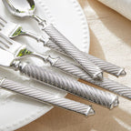 KINGSTONE Retro Rope-Pattern Silverware Set, 5-Piece Flatware Set Cutlery Set Forged with Handcrafted Texture Handles 18/10 Stainless Steel, Dishwasher Safe