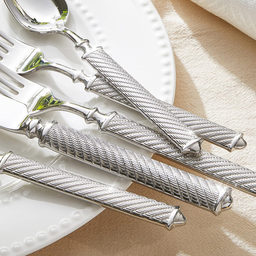KINGSTONE Retro Rope-Pattern Silverware Set, 20-Piece Flatware Set Cutlery Set Forged with Handcrafted Texture Handles 18/10 Stainless Steel, Dishwasher Safe