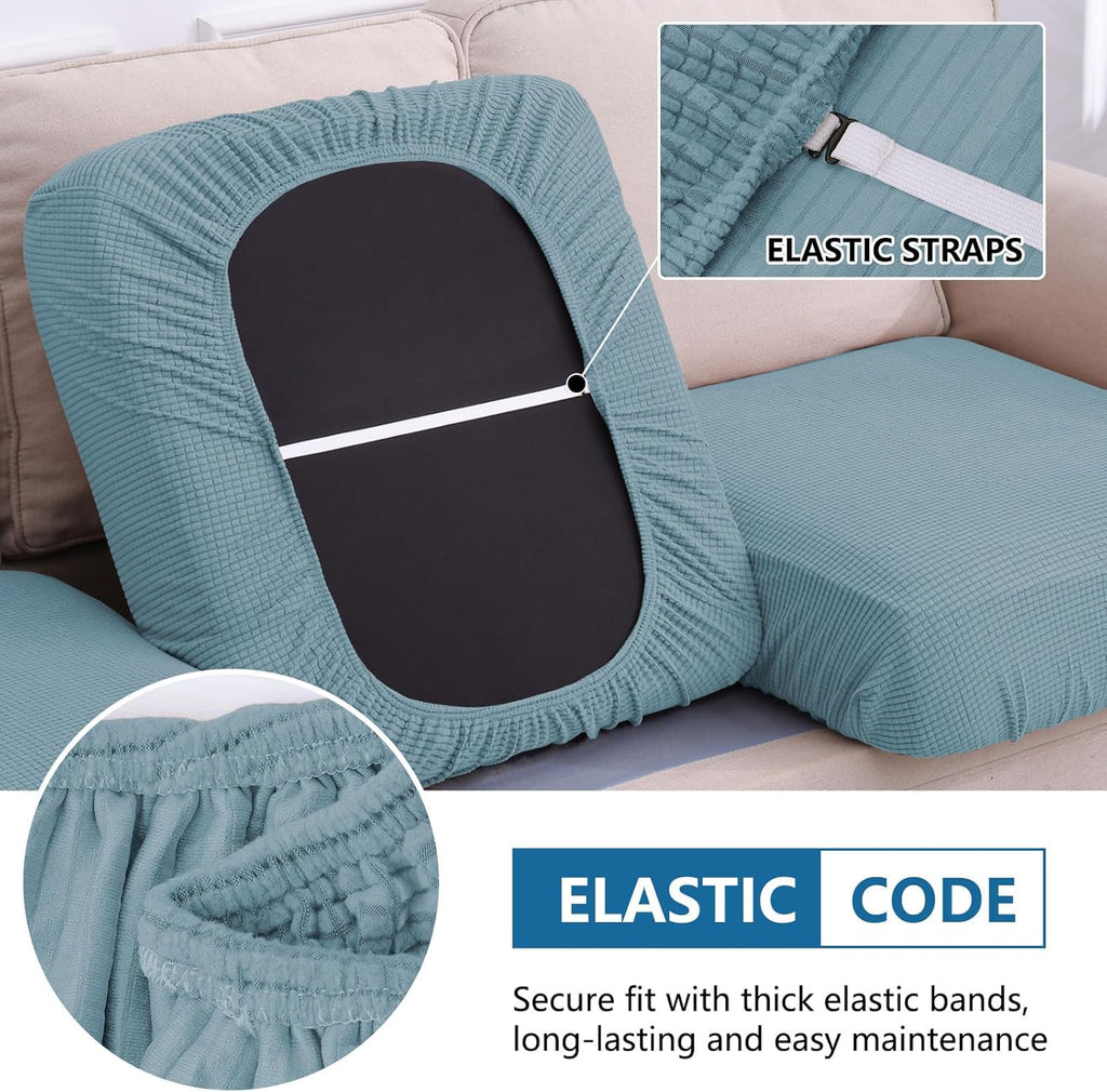 hyha Waterproof Sectional Couch Covers, Non Slip Sofa Couch Cushion Covers L Shape, Thick Stretch Jacquard Fabric, Washable Sofa Slipcovers with Elastic Bottom (1 Piece for Chaise XL, Lake Blue)