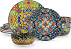 vancasso 12 Pieces Dinnerware Sets, Plates and Bowls Set, Porcelain Dishes Set for 4, Microwave and Dishwasher Safe, Scratch Resistant, Bohemian Style Dining Ware Service for 4, Series SIMI