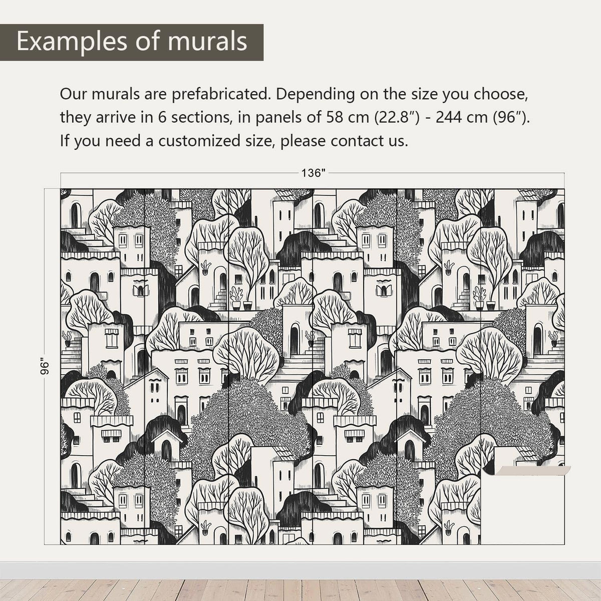 AFZEVEB-Black House with Trees Nursery Wallpaper murals for Bedroom 136"x96" (Not Peel and Stick)