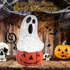 Halloween Snow Globe Lantern Spooky Glost and Pumpkin Halloween Snow Globes Musical Water Glitter Globe with 6H Timer Battery Operated or USB Powered for Spooky Home Decorations (Ghost and Pumpkin)