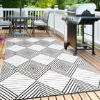 Waterproof Outdoor Rug 8x10ft, Foldable Reversible Plastic Straw Mat for Patio RV Deck Porch Backyard Balcony Camping Picnic Beach Indoor Outdoor Carpet, Black&White