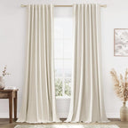 100% Blackout Linen Curtains 86 Inch Length 2 Panels Set by Guken