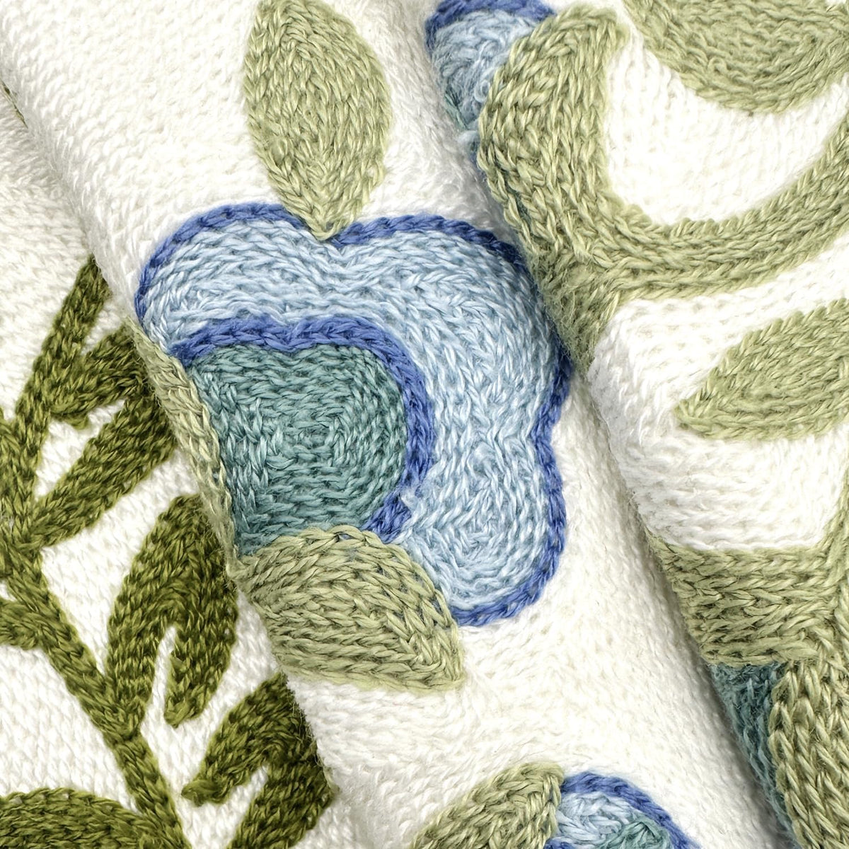 Alysheer Floral Embroidered Summer Decorative Throw Pillow Covers 18"x 18" Set of 2, Farmhouse Blue Flowers Green Vines Patterned Cotton Cushion Cases for Couch Bed Living Room Cottage Decor